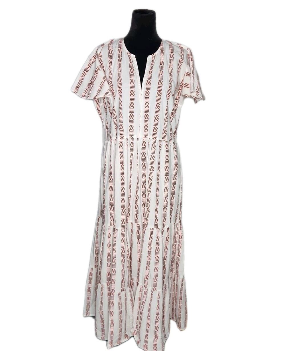 Oliphant tiered maxi dress cotton Chevron Motif White Maroon XL resortwear